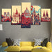 Blue And Red Landscapes Collection 5 Piece HD Multi Panel Canvas Wall Art Frame - Original Frame