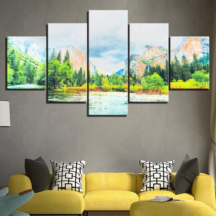 The Mountain Sunshine Collection 5 Piece HD Multi Panel Canvas Wall Art Frame - Original Frame