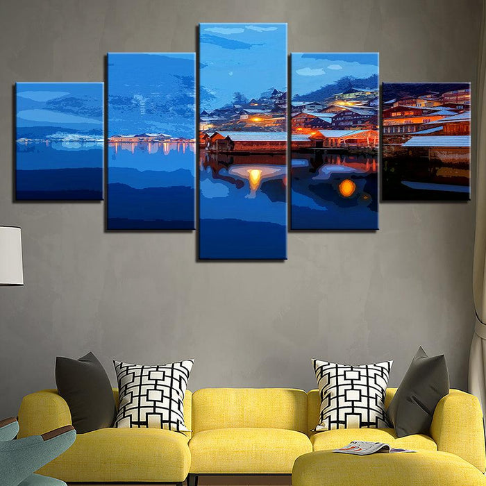 The Cold Loving Sunrise Collection 5 Piece HD Multi Panel Canvas Wall Art Frame - Original Frame