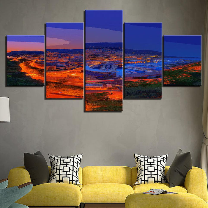 The Blue And Orange Evening Collection 5 Piece HD Multi Panel Canvas Wall Art Frame - Original Frame