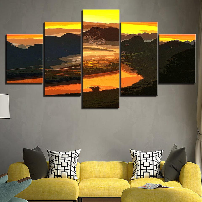 The Black Mountains Collection 5 Piece HD Multi Panel Canvas Wall Art Frame - Original Frame