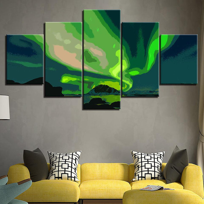 The Abstract Aurora Borealis Collection 5 Piece HD Multi Panel Canvas Wall Art Frame - Original Frame