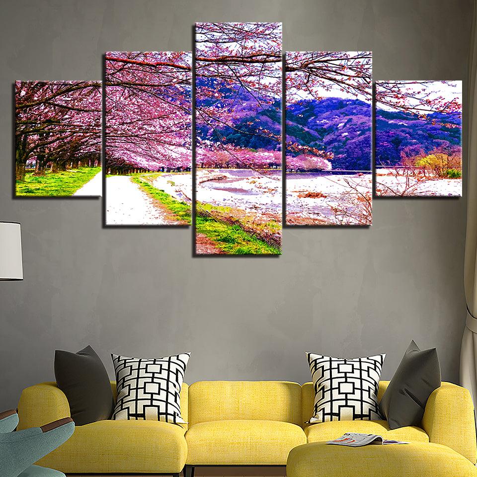 The Cherry Blossom 5 Piece HD Multi Panel Canvas Wall Art Frame - Original Frame