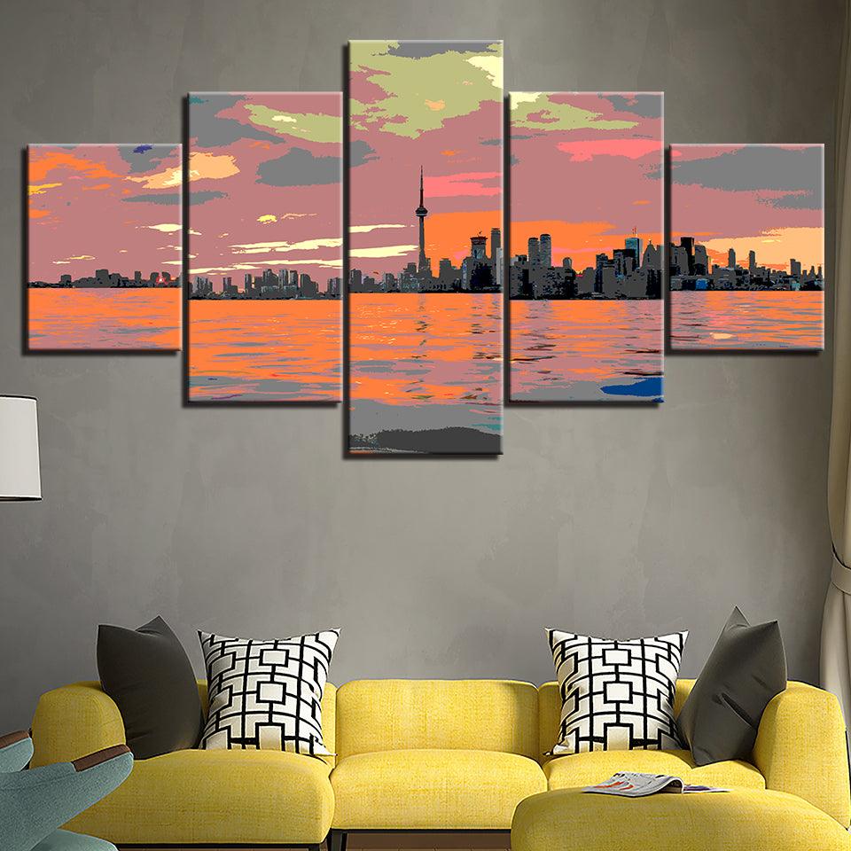 Views From The River Collection 5 Piece HD Multi Panel Canvas Wall Art Frame - Original Frame