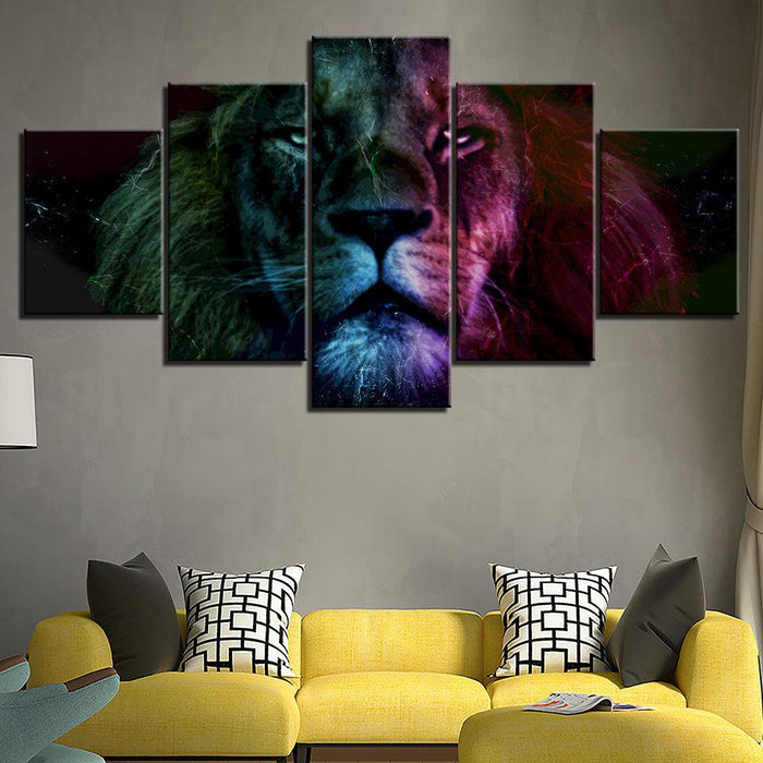 The Colorful Lion Collection 5 Piece HD Multi Panel Canvas Wall Art Frame - Original Frame