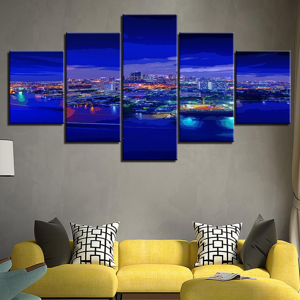 The Future City Collection 5 Piece HD Multi Panel Canvas Wall Art Frame - Original Frame