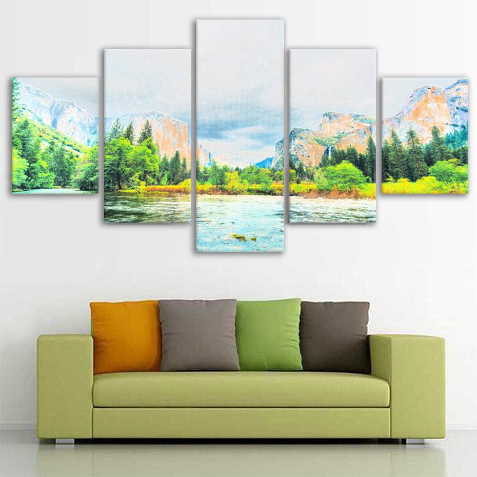 Yosemite National Park 5 Piece HD Multi Panel Canvas Wall Art Frame - Original Frame