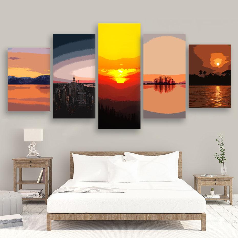 Serene Sunset 5 Piece HD Multi Panel Canvas Wall Art Frame - Original Frame