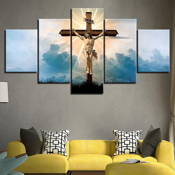 Jesus On The Cross 5 Piece HD Multi Panel Canvas Wall Art Frame - Original Frame