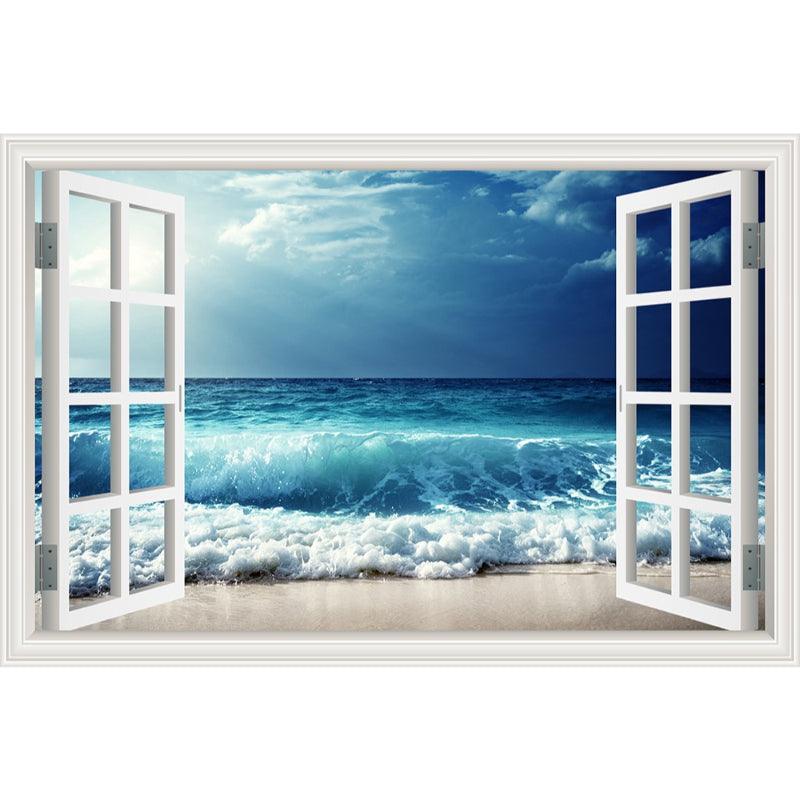 Blue Sky And Beach 3D Window Canvas Wall Art - Original Frame