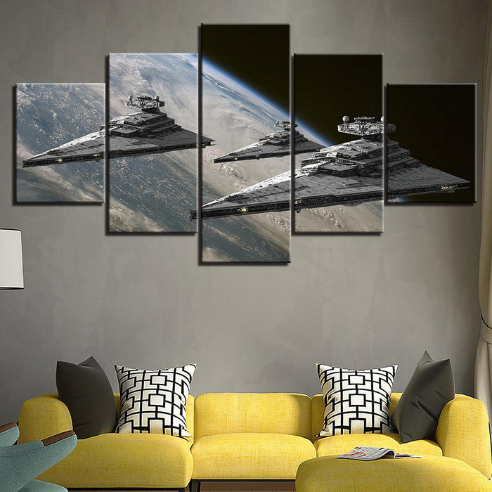 Ships In Space 5 Piece HD Multi Panel Canvas Wall Art Frame - Original Frame