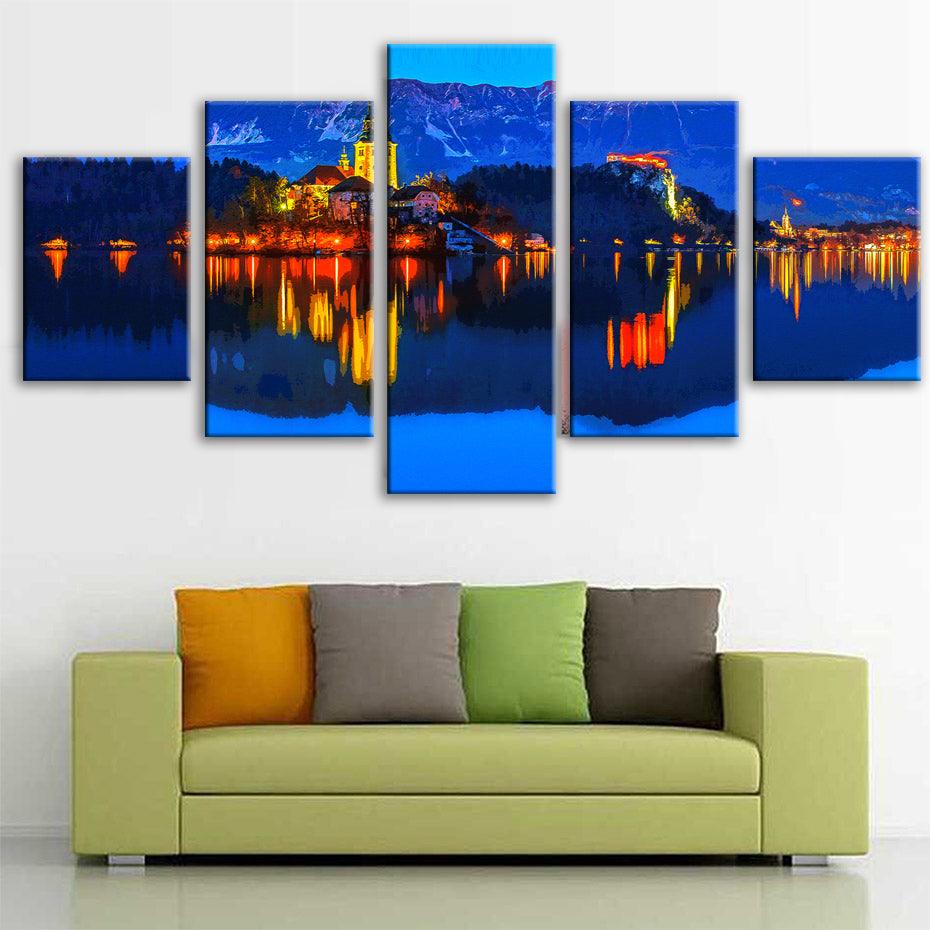 Lake Bled Slovania 5 Piece HD Multi Panel Canvas Wall Art Frame - Original Frame