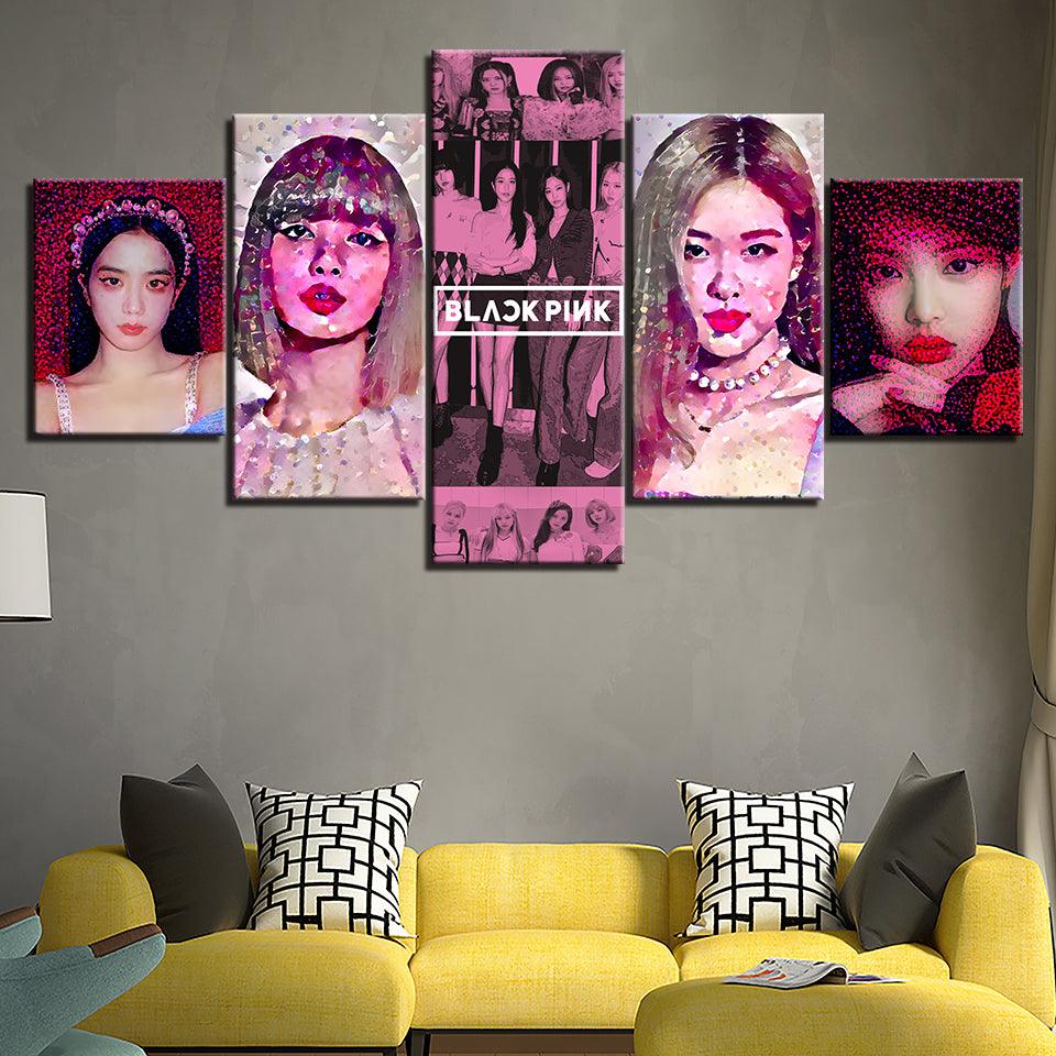 Black Pink 5 Piece HD Multi Panel Canvas Wall Art Frame - Original Frame