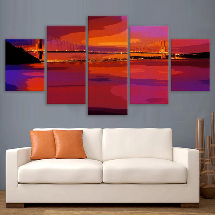 Golden Gate Bridge 5 Piece HD Multi Panel Canvas Wall Art Frame - Original Frame