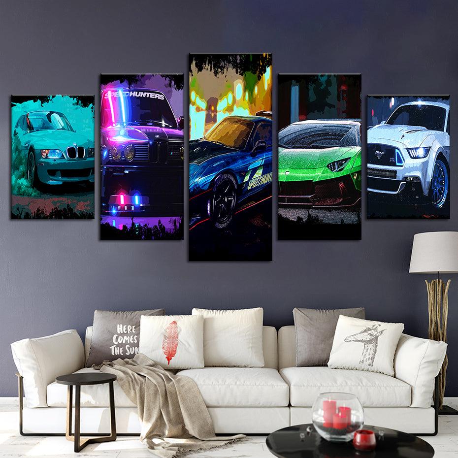 Car Game 5 Piece HD Multi Panel Canvas Wall Art Frame - Original Frame