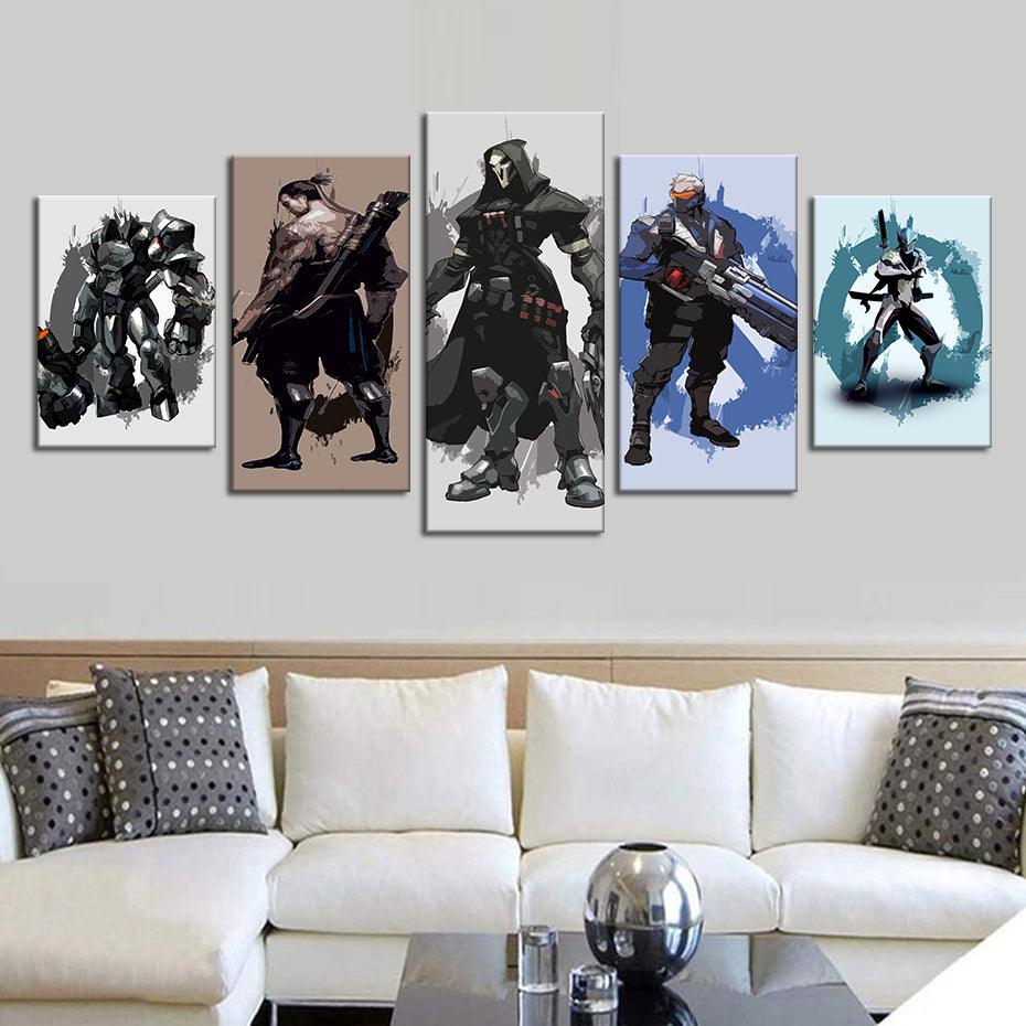 Overwatch Game 5 Piece HD Multi Panel Canvas Wall Art Frame - Original Frame