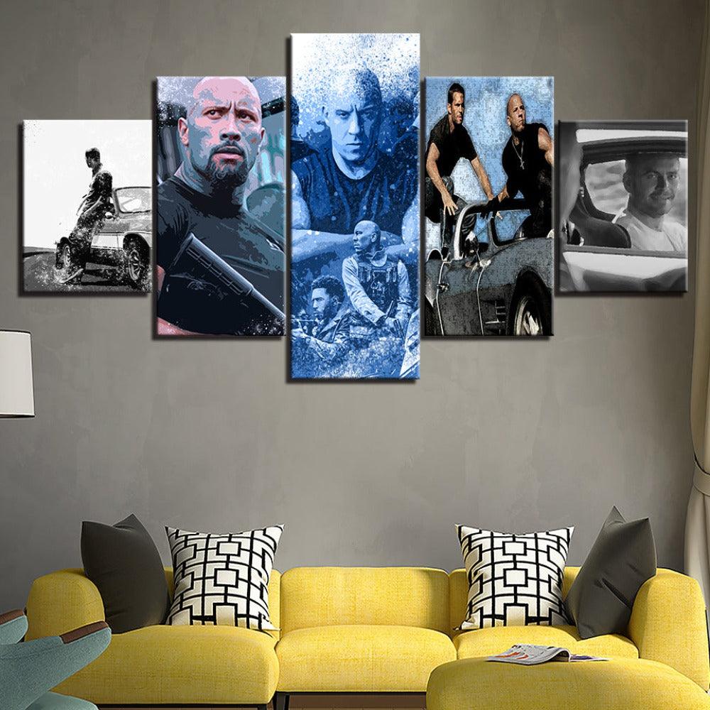 Fast And The Furious 5 Piece HD Multi Panel Canvas Wall Art Frame - Original Frame