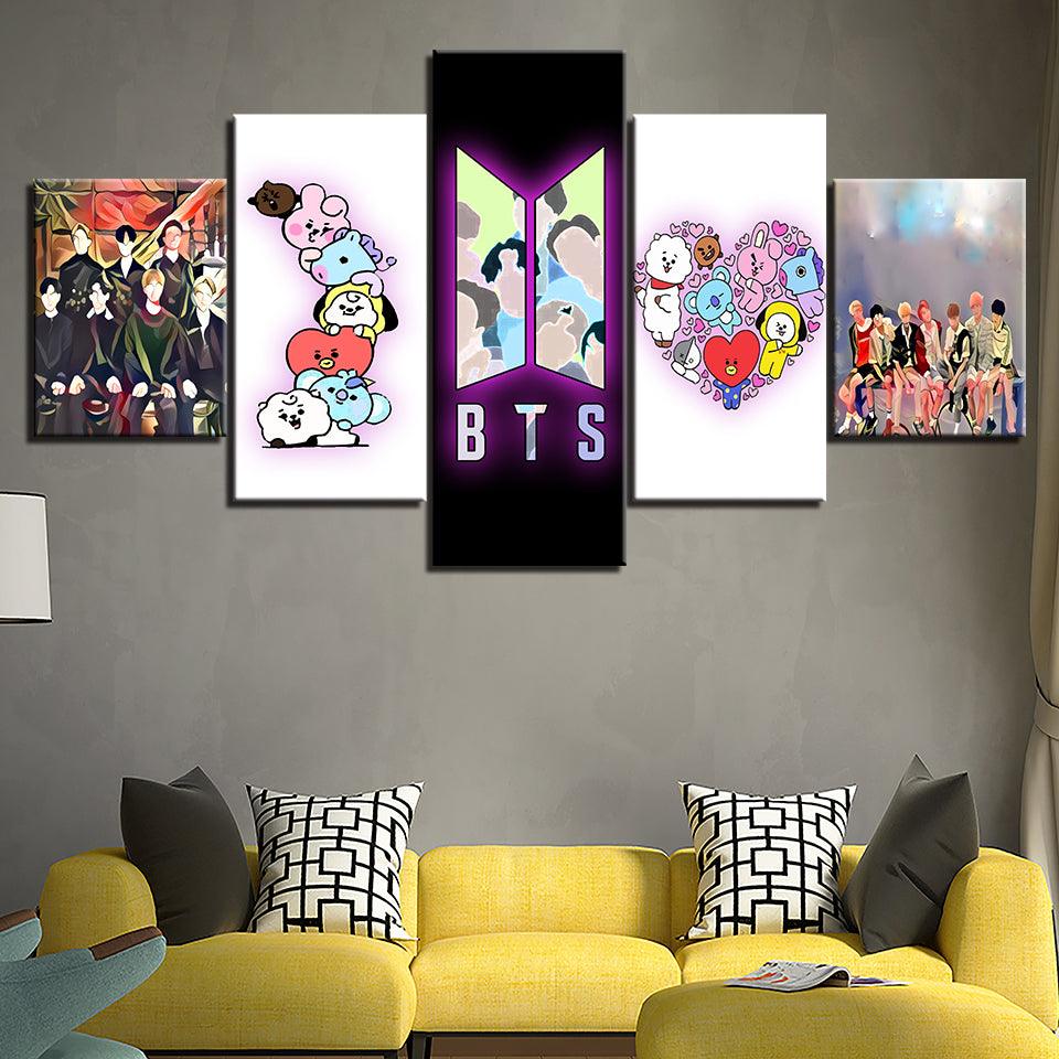 BTS 5 Piece HD Multi Panel Canvas Wall Art Frame - Original Frame