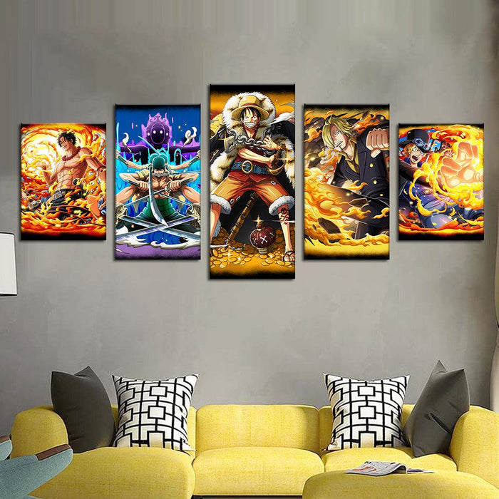 One Piece Manga 5 Piece HD Multi Panel Canvas Wall Art Frame