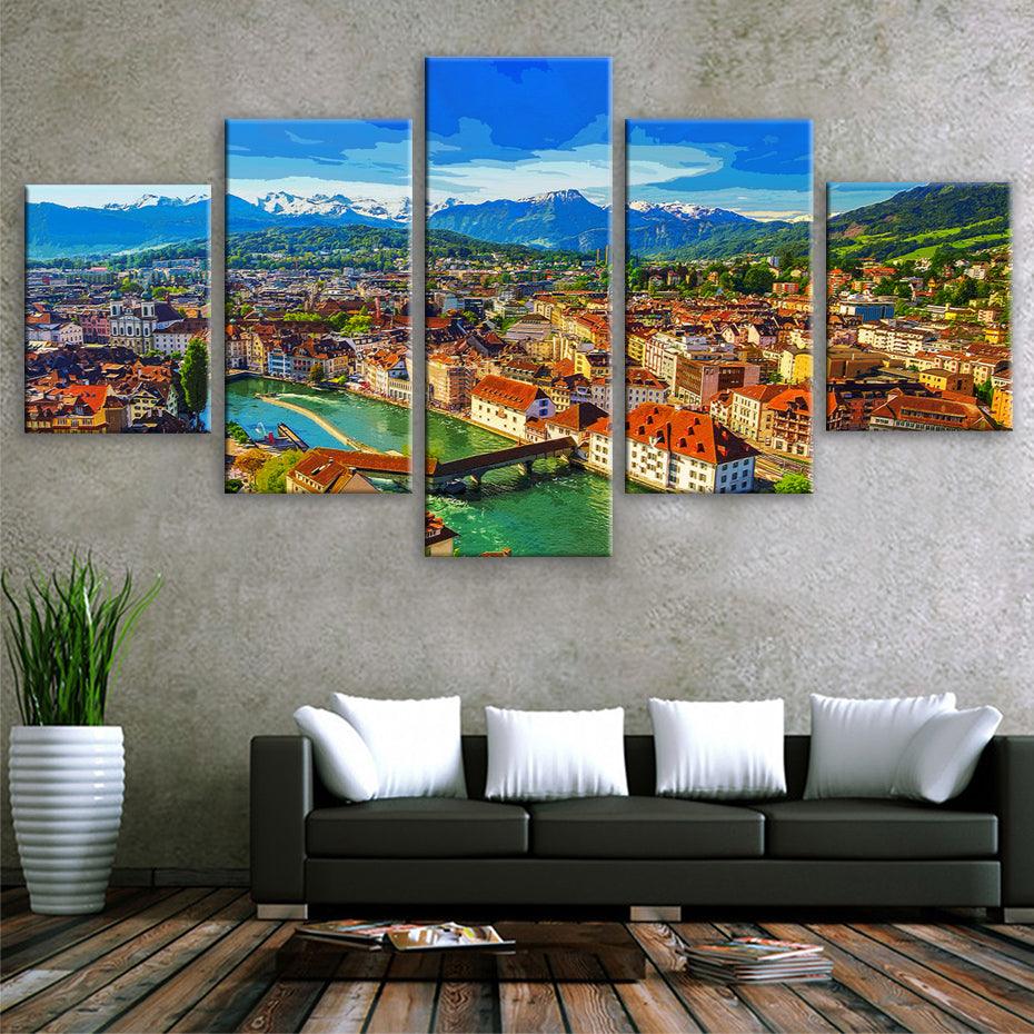 Luzern Switzerland 5 Piece HD Multi Panel Canvas Wall Art Frame - Original Frame