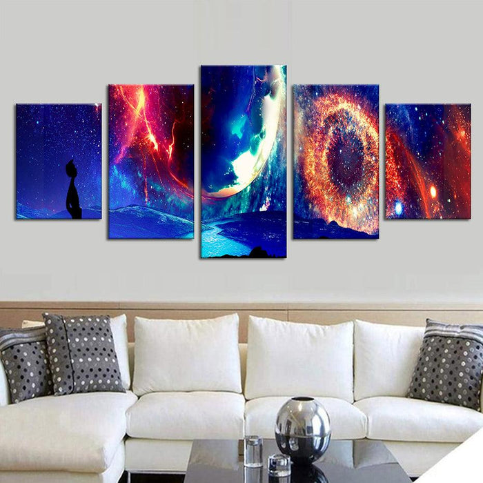 Galaxy Sky 5 Piece HD Multi Panel Canvas Wall Art Frame - Original Frame