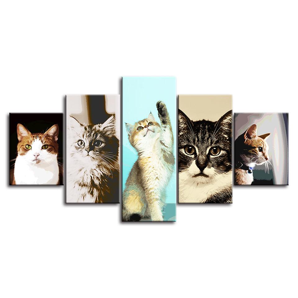 The Cute Cats Collection 5 Piece HD Multi Panel Canvas Wall Art Frame - Original Frame