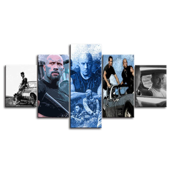 Fast And The Furious 5 Piece HD Multi Panel Canvas Wall Art Frame