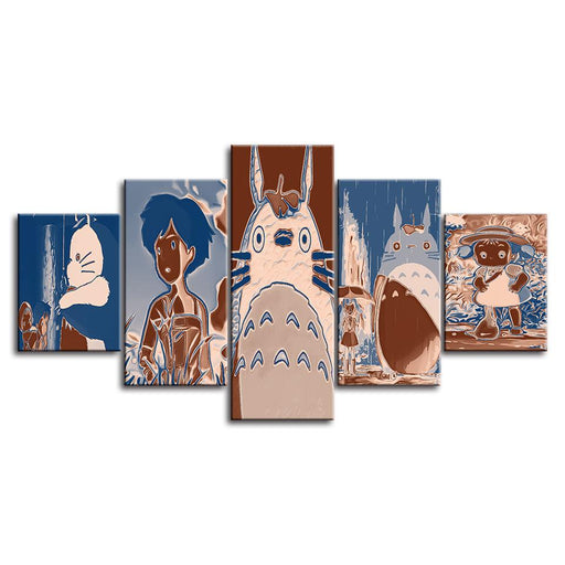 Blue & Brown Cats Collection 5 Piece HD Multi Panel Canvas Wall Art Frame - Original Frame