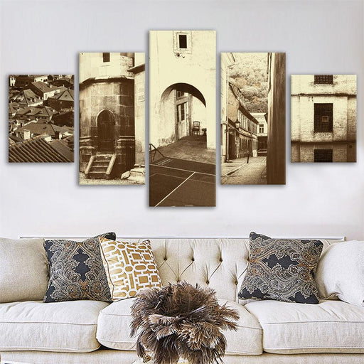 Vintage Streets Of Europe 5 Piece HD Multi Panel Canvas Wall Art Frame - Original Frame