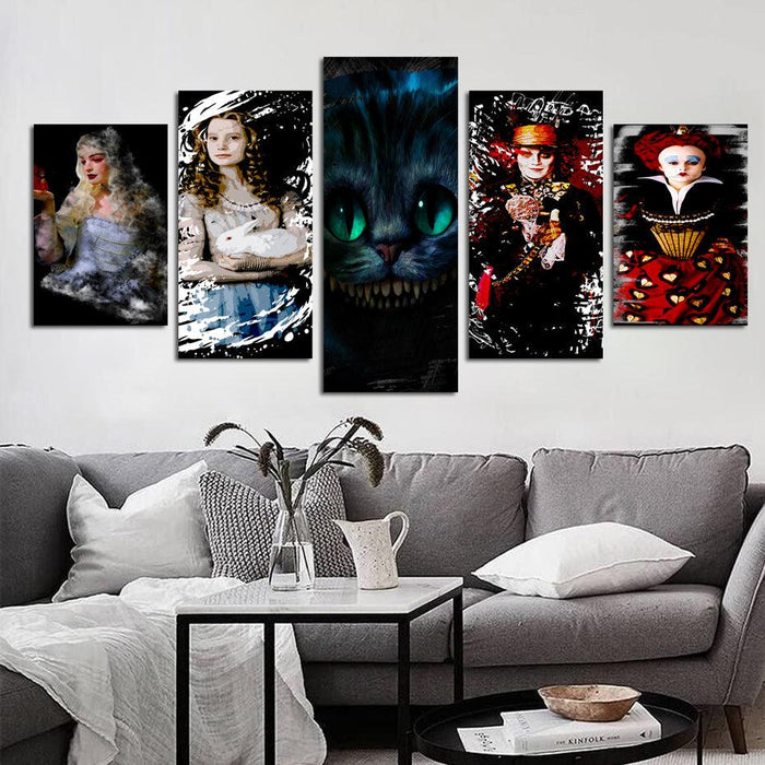 Alice In Wonderland 5 Piece HD Multi Panel Canvas Wall Art Frame - Original Frame