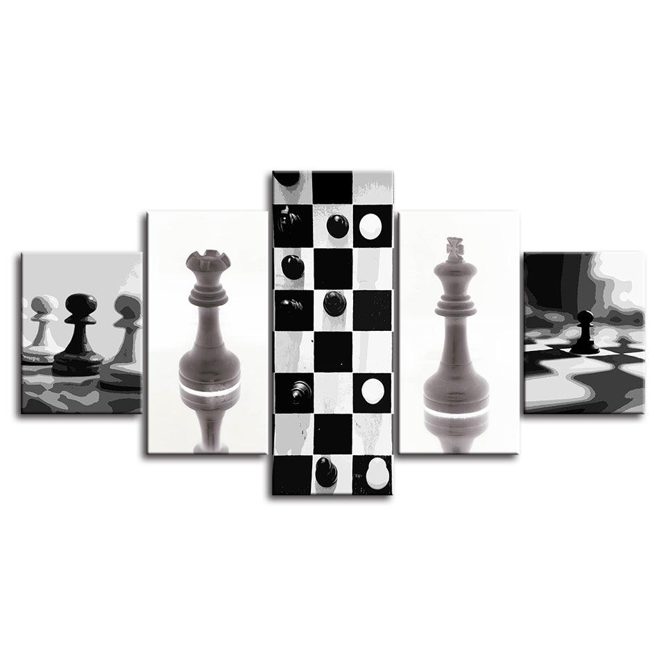 Black & White Chess Collection 5 Piece HD Multi Panel Canvas Wall Art Frame - Original Frame