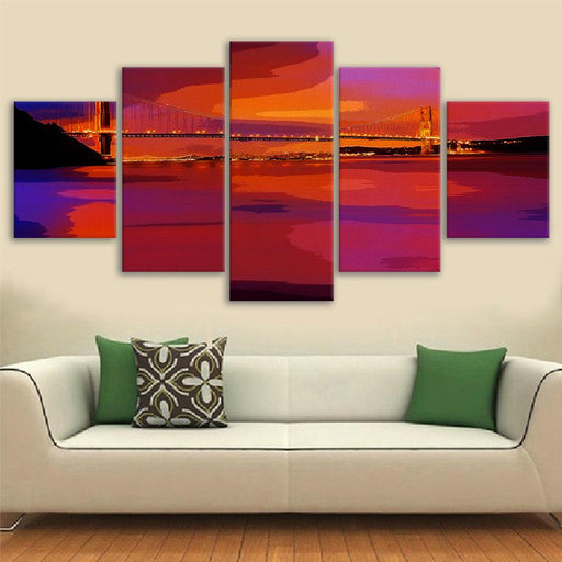 Golden Gate Bridge 5 Piece HD Multi Panel Canvas Wall Art Frame - Original Frame