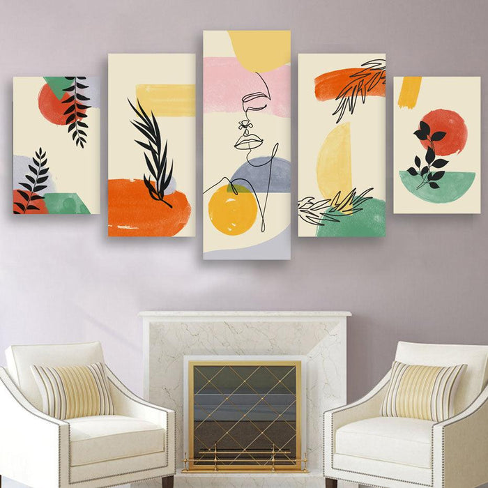 Abstract Boho Line Art 5 Piece HD Multi Panel Canvas Wall Art Frame - Original Frame