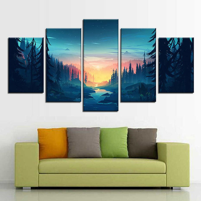 Forest Sunset 5 Piece HD Multi Panel Canvas Wall Art Frame - Original Frame