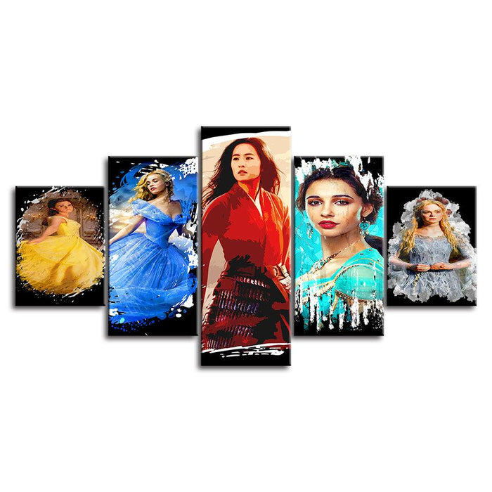 The Disney Live Action Princesses 5 Piece HD Multi Panel Canvas Wall Art Frame - Original Frame