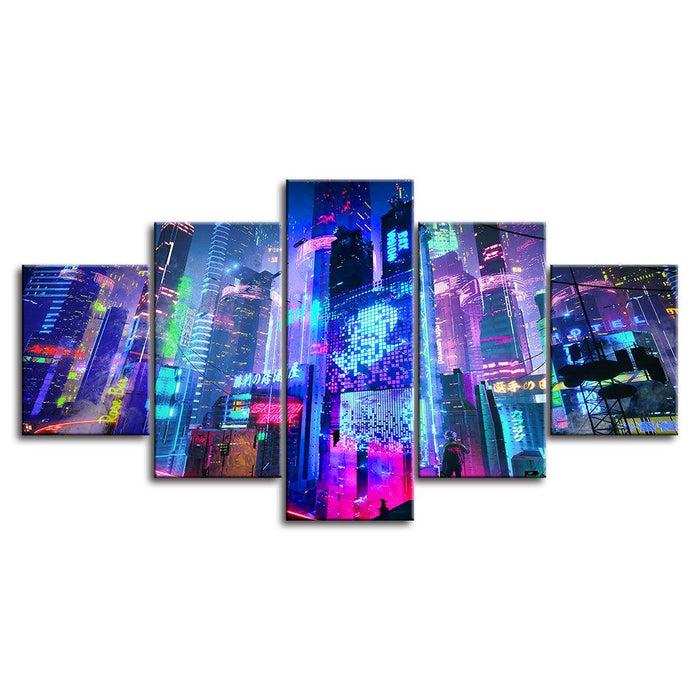 The City Lights Of Home 5 Piece HD Multi Panel Canvas Wall Art Frame - Original Frame