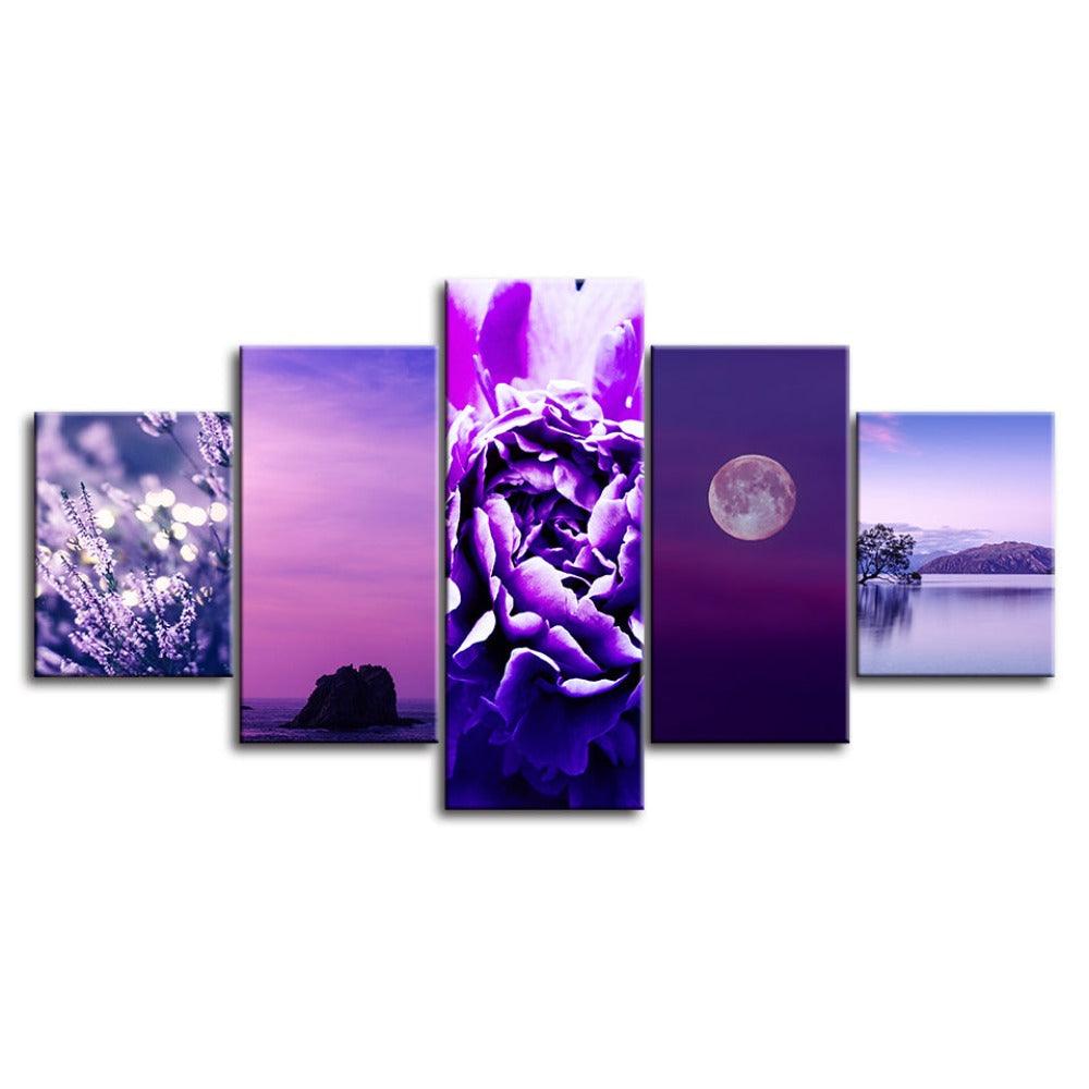 The Purple Collection 5 Piece HD Multi Panel Canvas Wall Art Frame - Original Frame