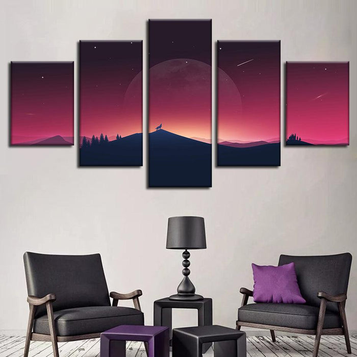 Howling Wolf 5 Piece HD Multi Panel Canvas Wall Art Frame - Original Frame