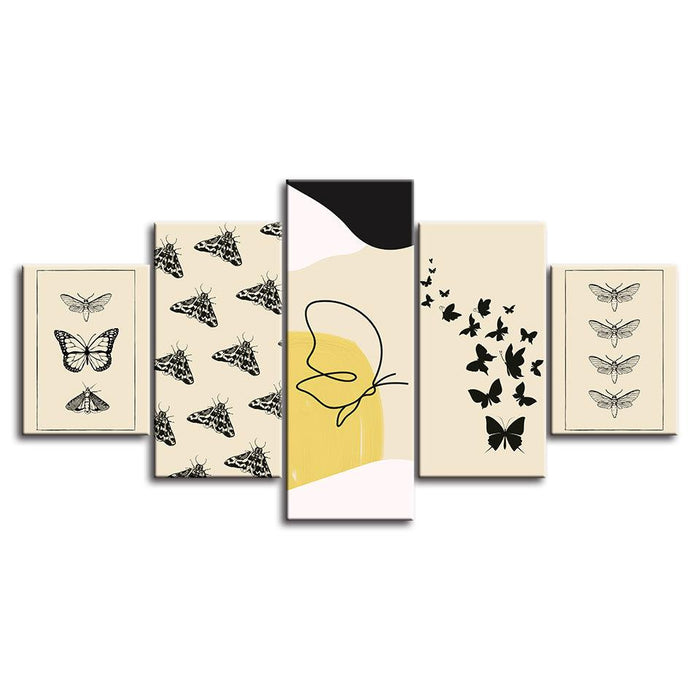 The Butterfly Beige Collection 5 Piece HD Multi Panel Canvas Wall Art Frame - Original Frame