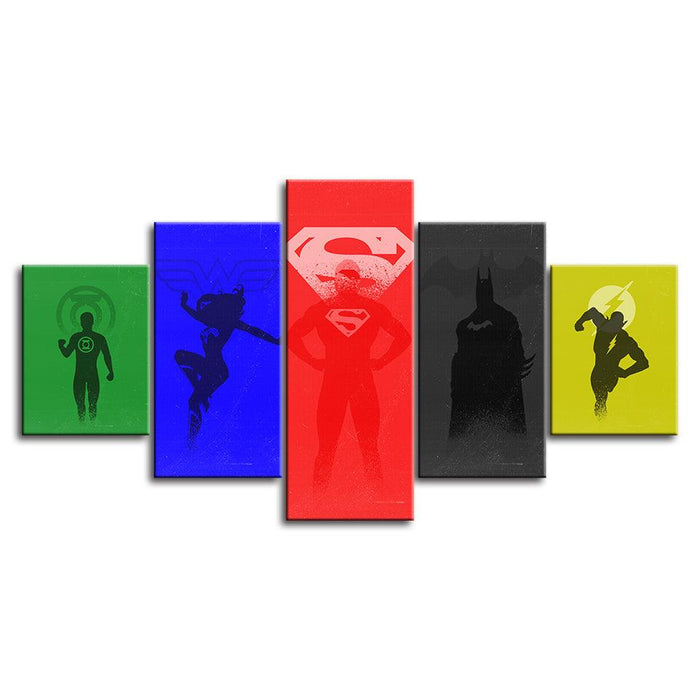 DC Heroes 5 Piece HD Multi Panel Canvas Wall Art Frame