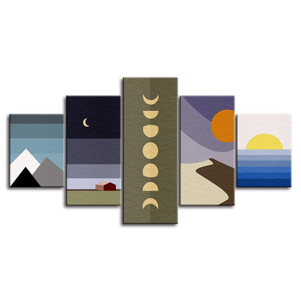 The Abstract Moon Landscapes 5 Piece HD Multi Panel Canvas Wall Art Frame - Original Frame