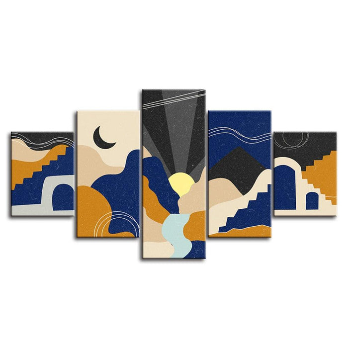 The Abstract Moon And Sun 5 Piece HD Multi Panel Canvas Wall Art Frame - Original Frame