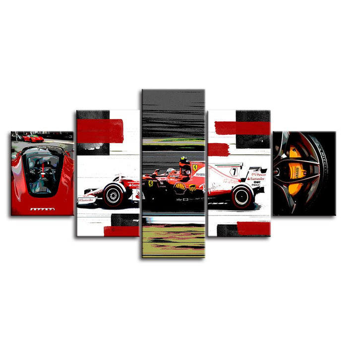 The Racing Red Car 5 Piece HD Multi Panel Canvas Wall Art Frame - Original Frame