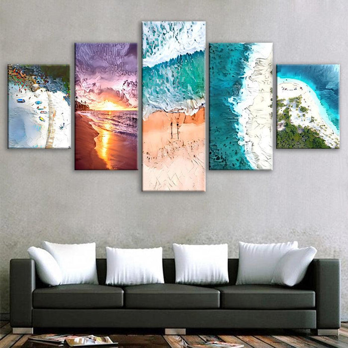 Beaches Of The World 5 Piece HD Multi Panel Canvas Wall Art Frame - Original Frame