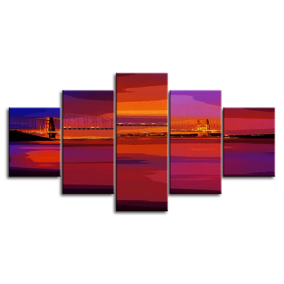 The Bridge´s Sunset 5 Piece HD Multi Panel Canvas Wall Art Frame - Original Frame