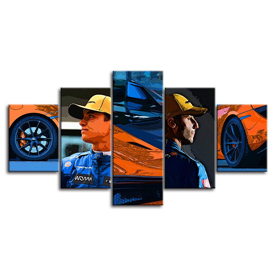Blue & Orange Formula One Collection 5 Piece HD Multi Panel Canvas Wall Art Frame - Original Frame