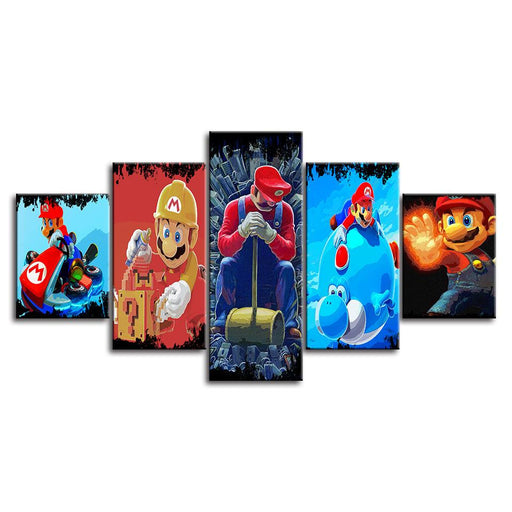 The Mario Bros Action Collection 5 Piece HD Multi Panel Canvas Wall Art Frame - Original Frame