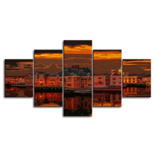 The Sunset At Home 5 Piece HD Multi Panel Canvas Wall Art Frame - Original Frame