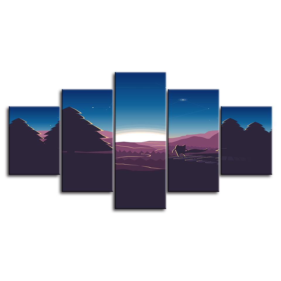 A Minimalist Purple Sunrise At Home 5 Piece HD Multi Panel Canvas Wall Art Frame - Original Frame