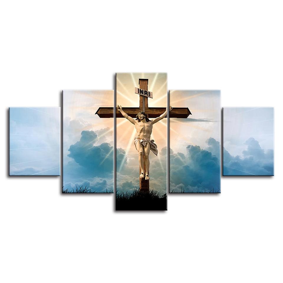Jesus On The Cross 5 Piece HD Multi Panel Canvas Wall Art Frame - Original Frame